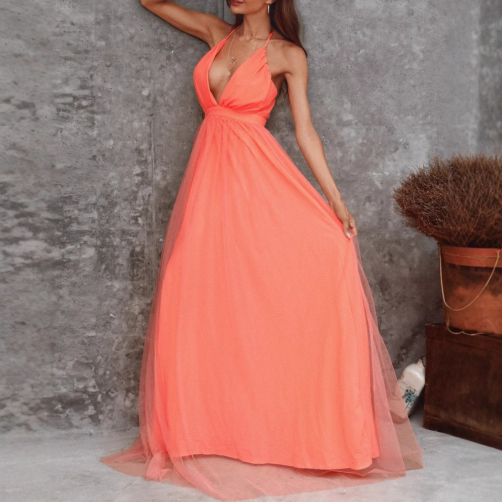 Women’s Halter Neck Backless Flowy Maxi Dress