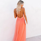 Women’s Halter Neck Backless Flowy Maxi Dress