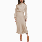 Women’s High Neck Long Sleeve Midi Dress