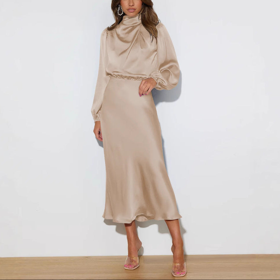 Women’s High Neck Long Sleeve Midi Dress