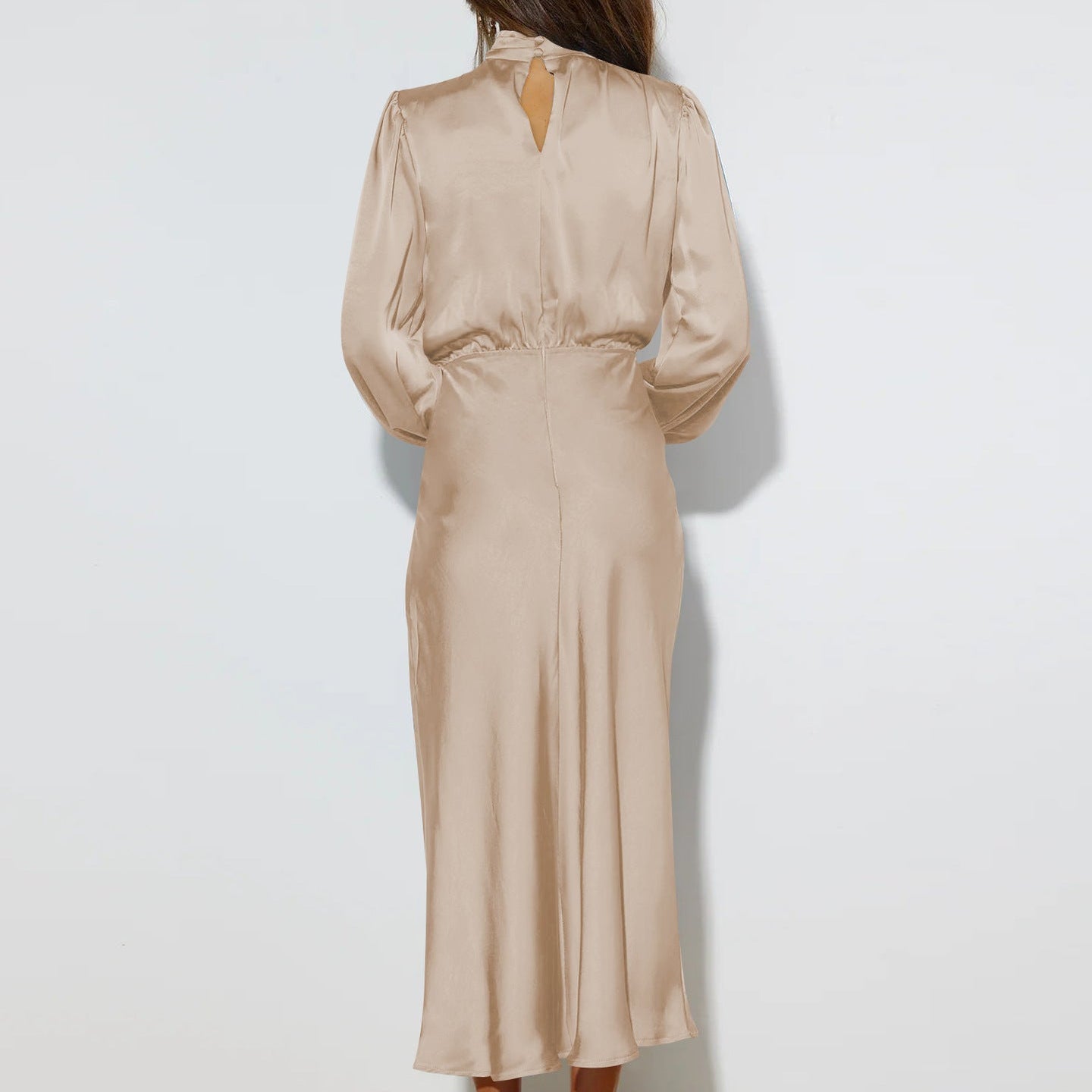 Women’s High Neck Long Sleeve Midi Dress
