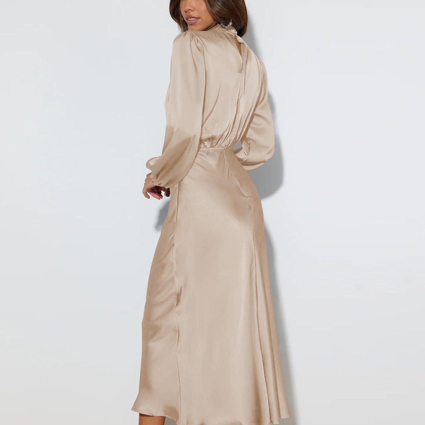 Women’s High Neck Long Sleeve Midi Dress