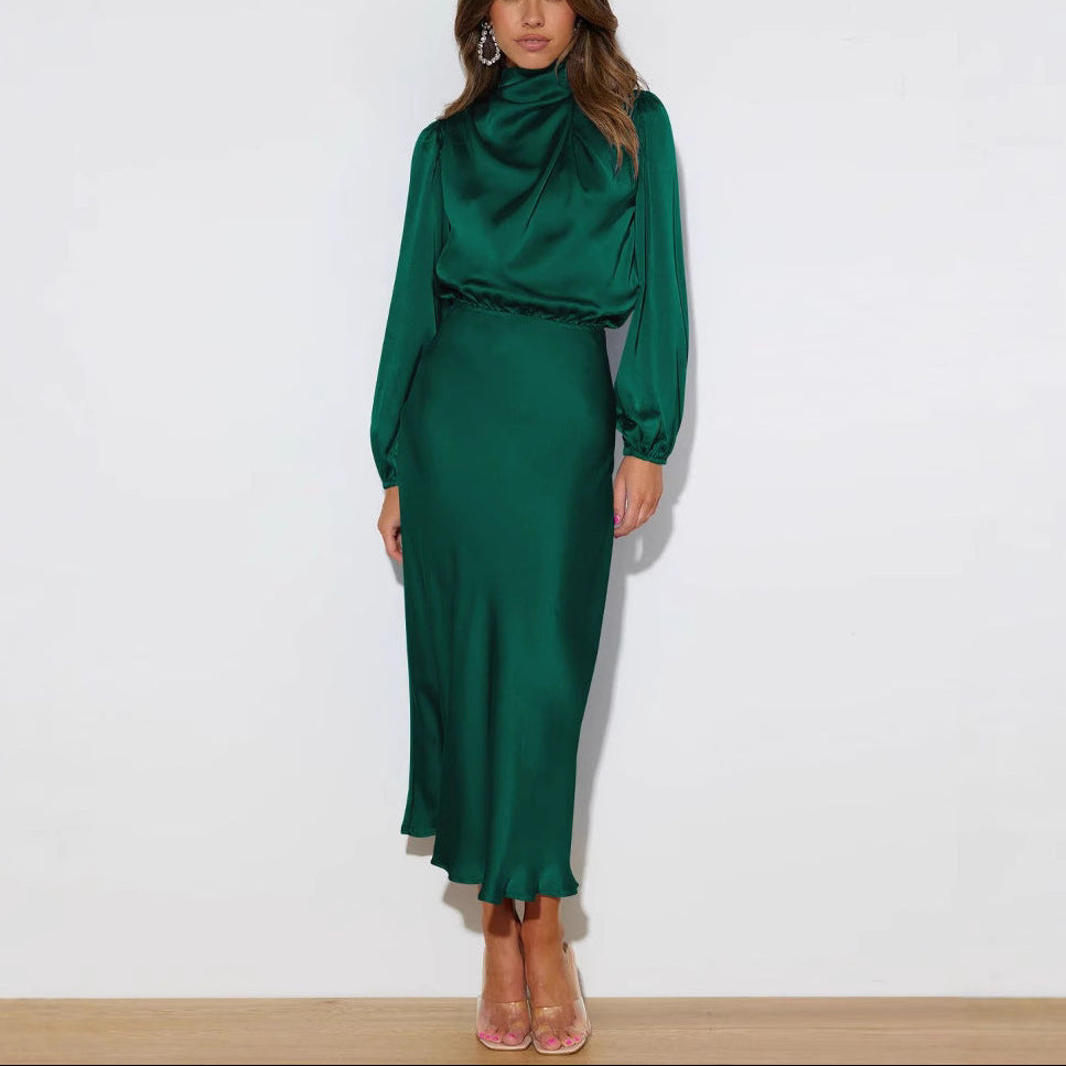 Women’s High Neck Long Sleeve Midi Dress