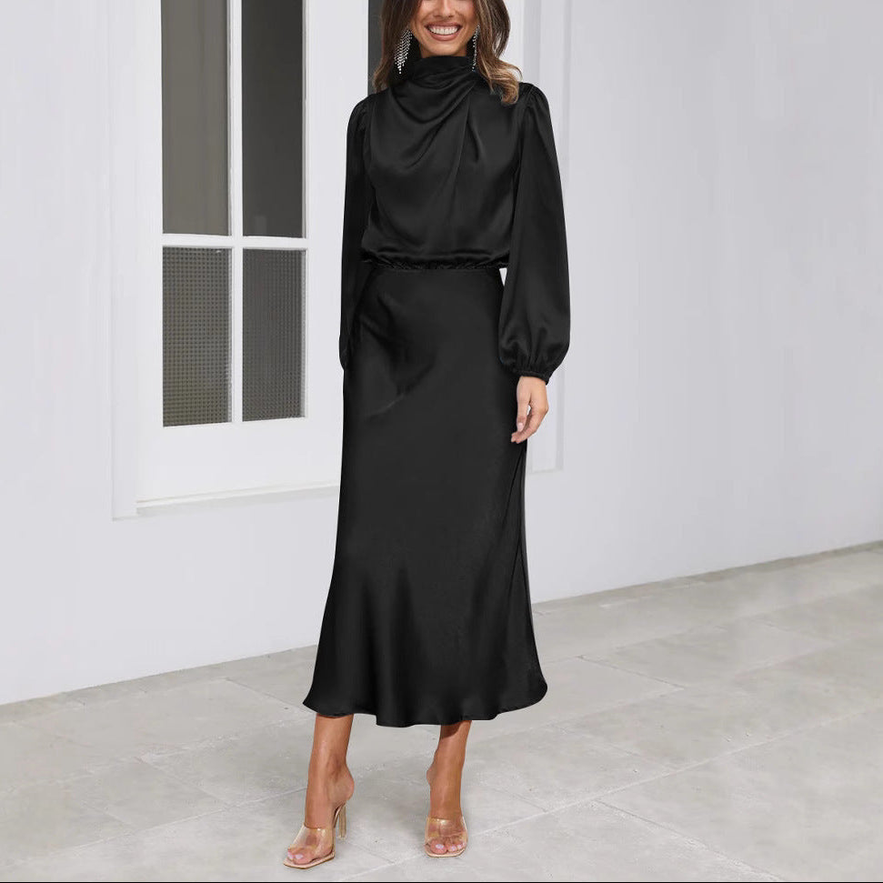 Women’s High Neck Long Sleeve Midi Dress
