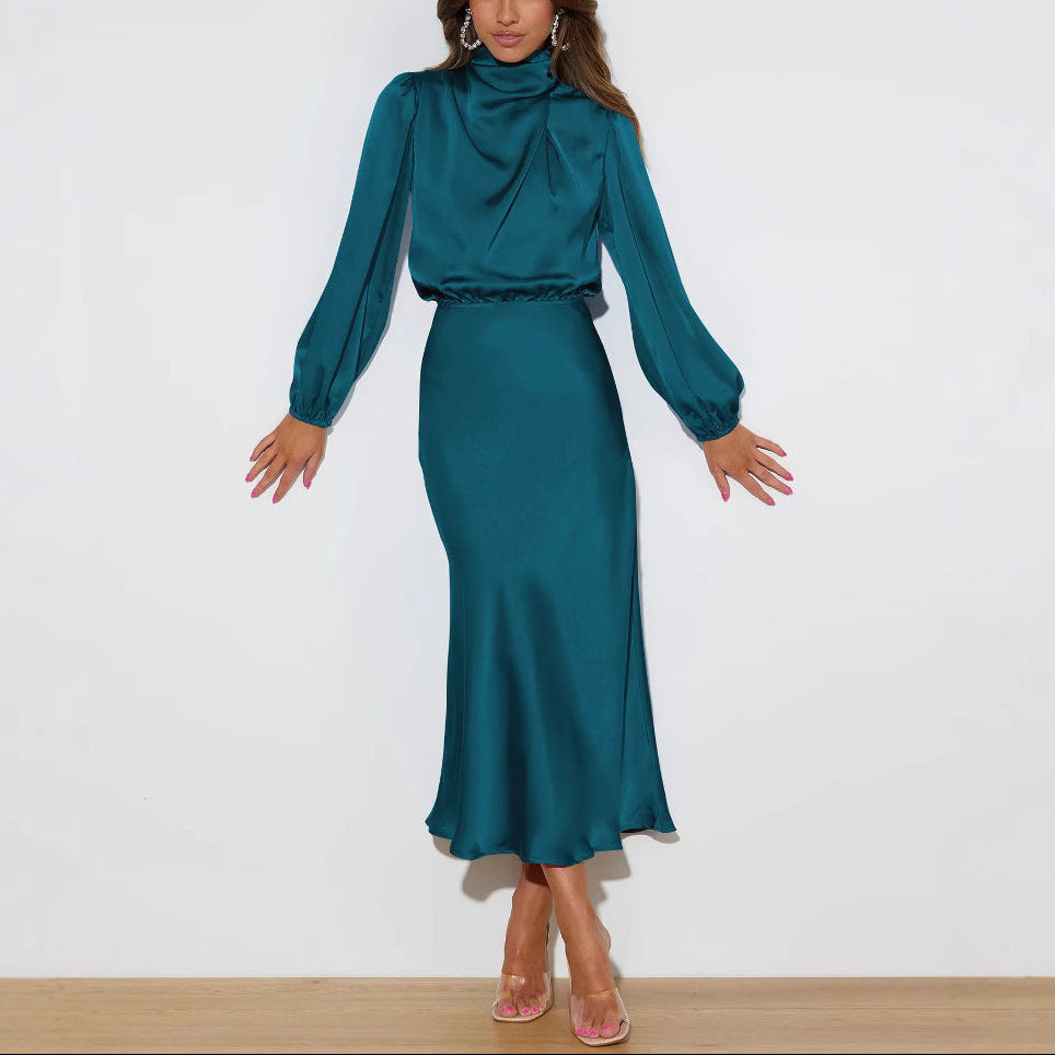 Women’s High Neck Long Sleeve Midi Dress