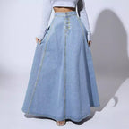 Women’s High-Waist Button-Front Denim Maxi Skirt