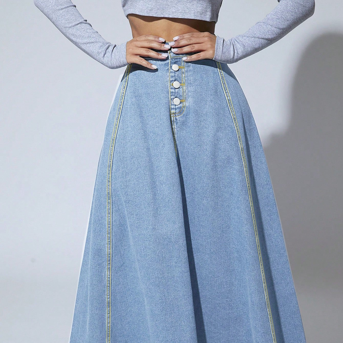 Women’s High-Waist Button-Front Denim Maxi Skirt