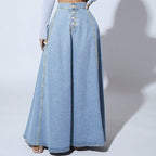 Women’s High-Waist Button-Front Denim Maxi Skirt