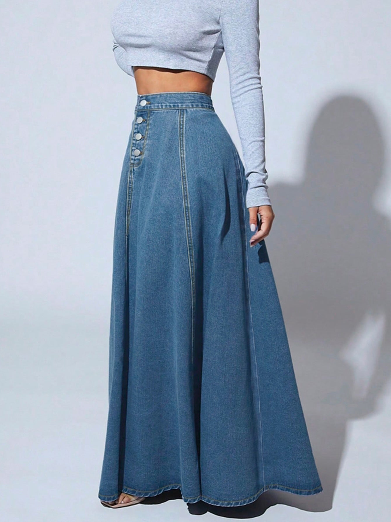 Women’s High-Waist Button-Front Denim Maxi Skirt