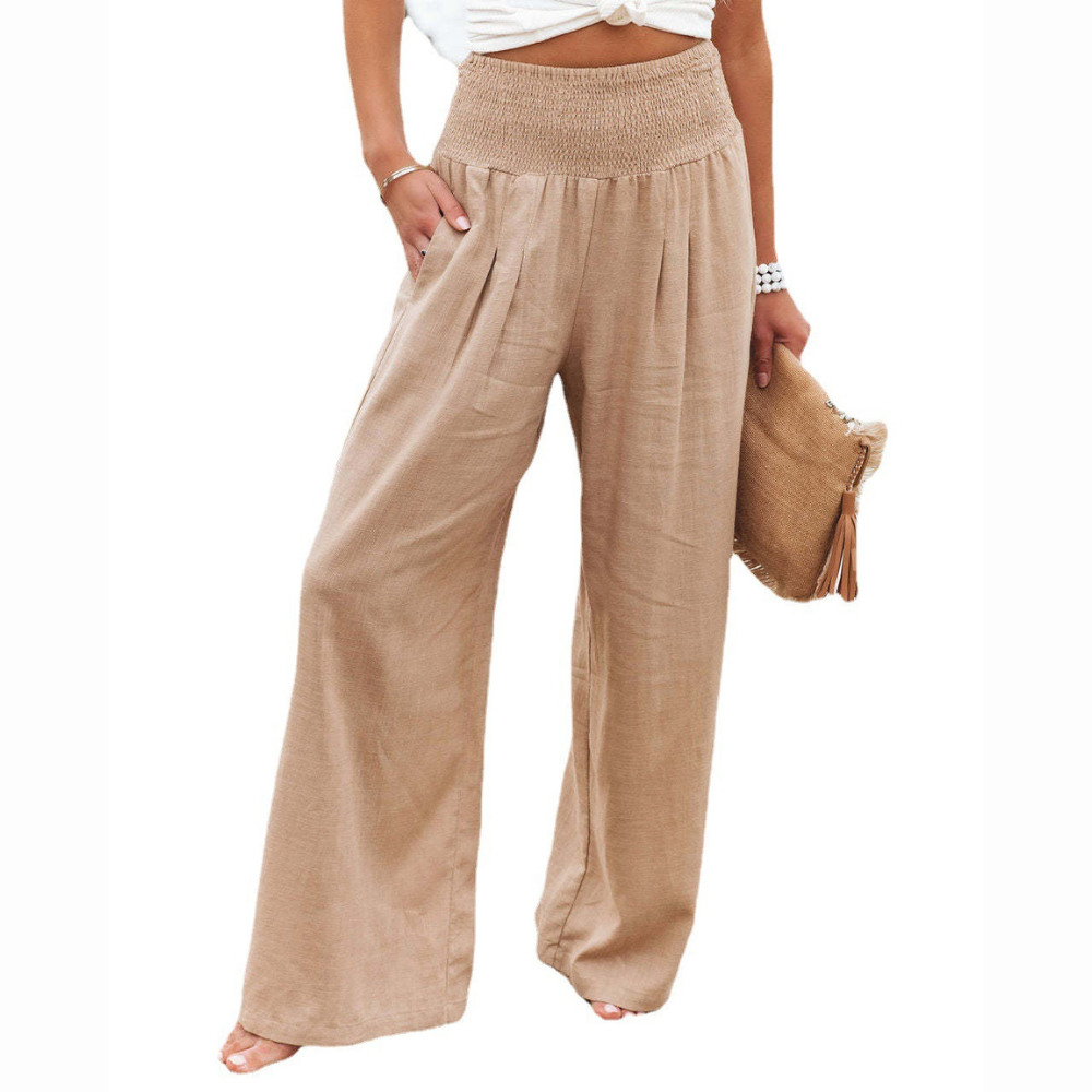 Women’s High Waist Wide Leg Summer Trousers with Elasticated Waist