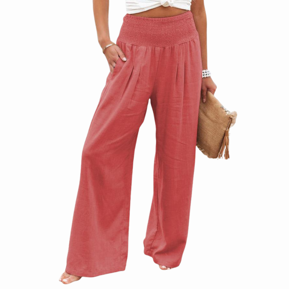 Women’s High Waist Wide Leg Summer Trousers with Elasticated Waist