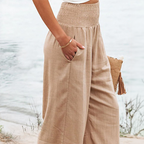 Women’s High Waist Wide Leg Summer Trousers with Elasticated Waist
