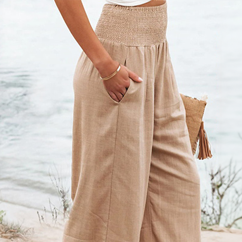 Women’s High Waist Wide Leg Summer Trousers with Elasticated Waist