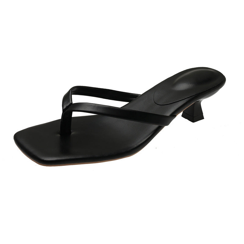 Women’s Kitten Heel Flip Flops with Square Toe