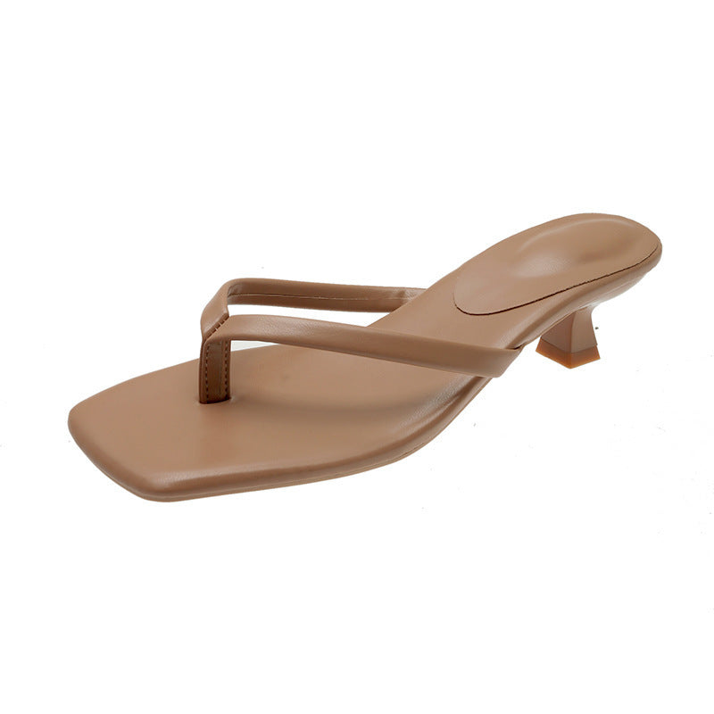 Women’s Kitten Heel Flip Flops with Square Toe
