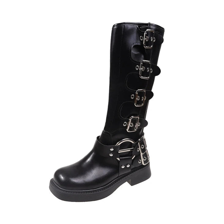 Women’s Knee High Platform Boots with Buckle Straps
