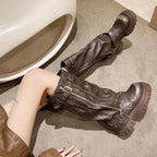 Women’s Knee High Zip Platform Boots with Buckle Strap