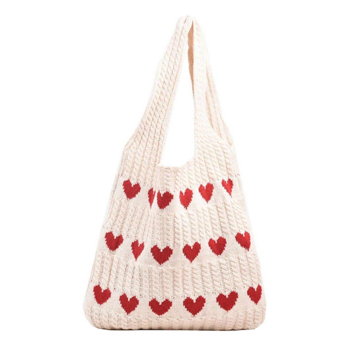 Women’s Knitted Heart Shoulder Tote Bag