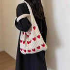 Women’s Knitted Heart Shoulder Tote Bag