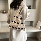 Women’s Knitted Heart Shoulder Tote Bag