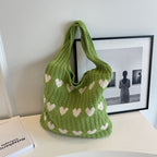 Women’s Knitted Heart Shoulder Tote Bag