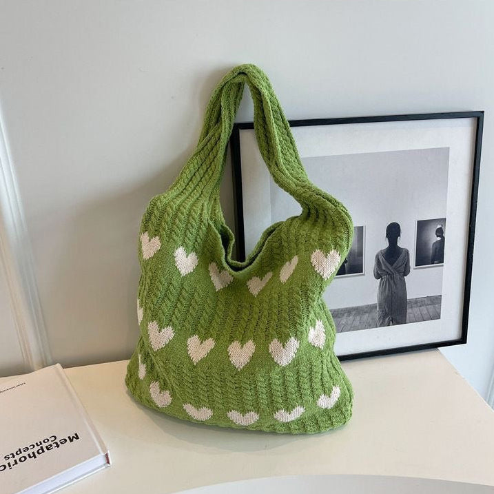 Women’s Knitted Heart Shoulder Tote Bag