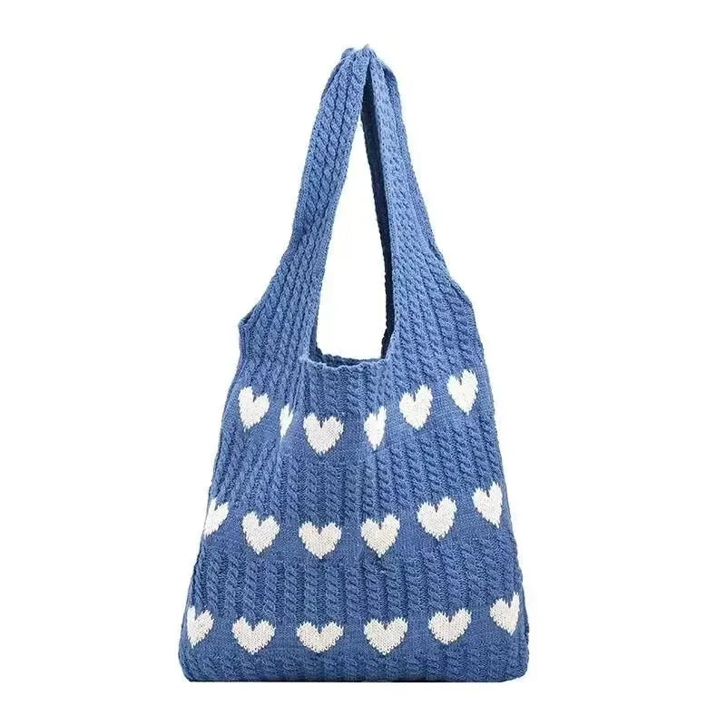 Women’s Knitted Heart Shoulder Tote Bag