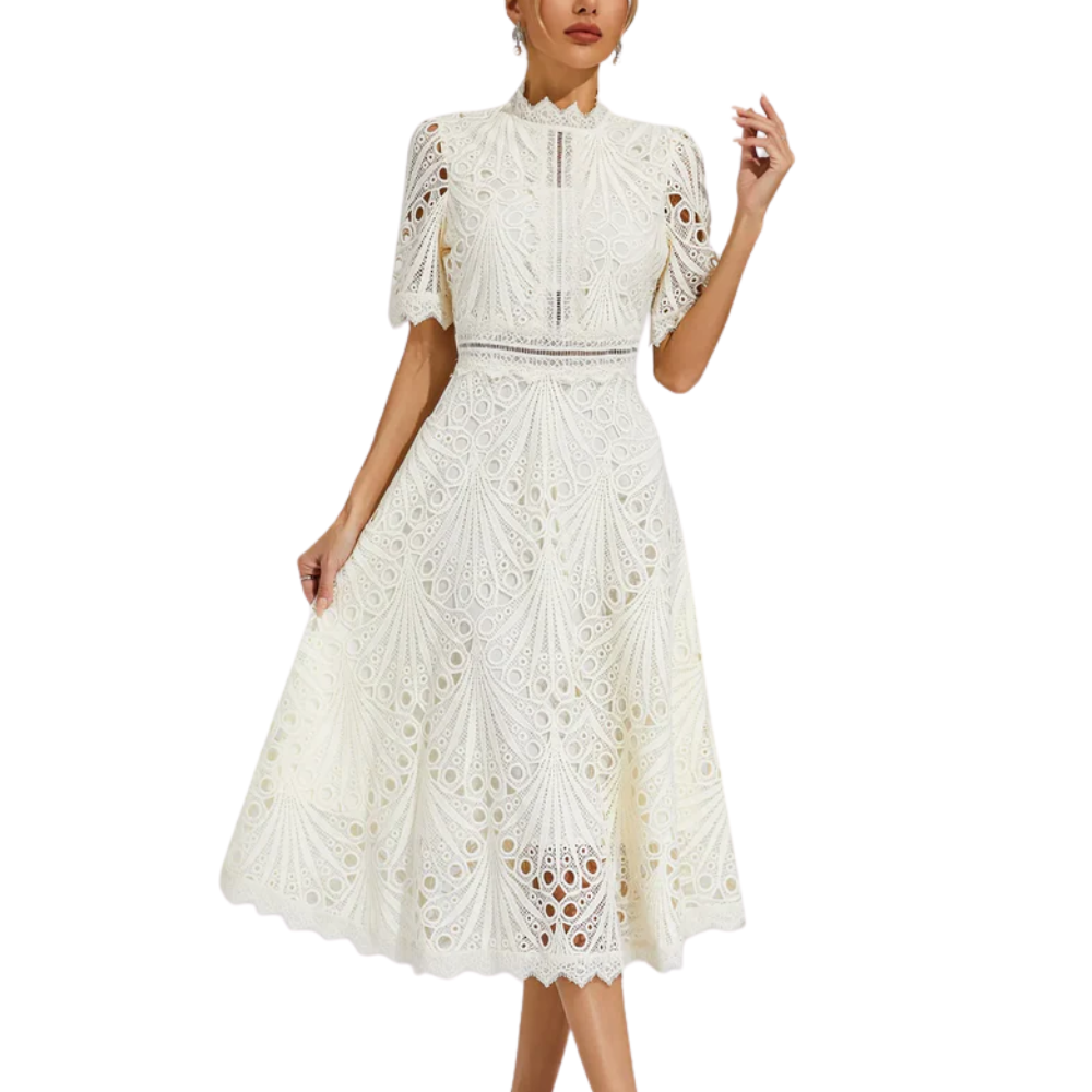 Women’s Lace Midi Dress with High Neck