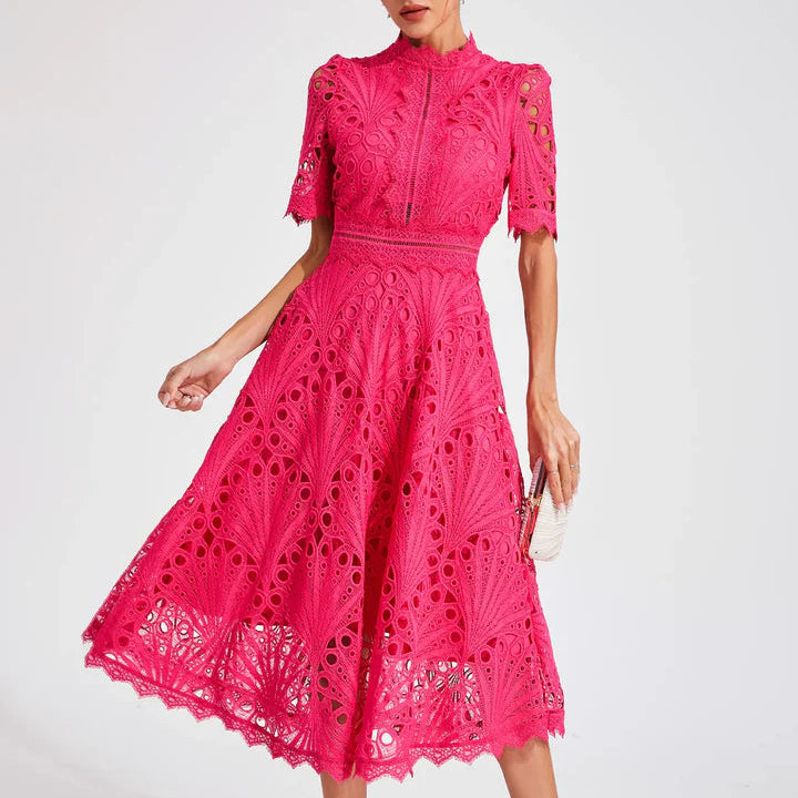 Women’s Lace Midi Dress with High Neck