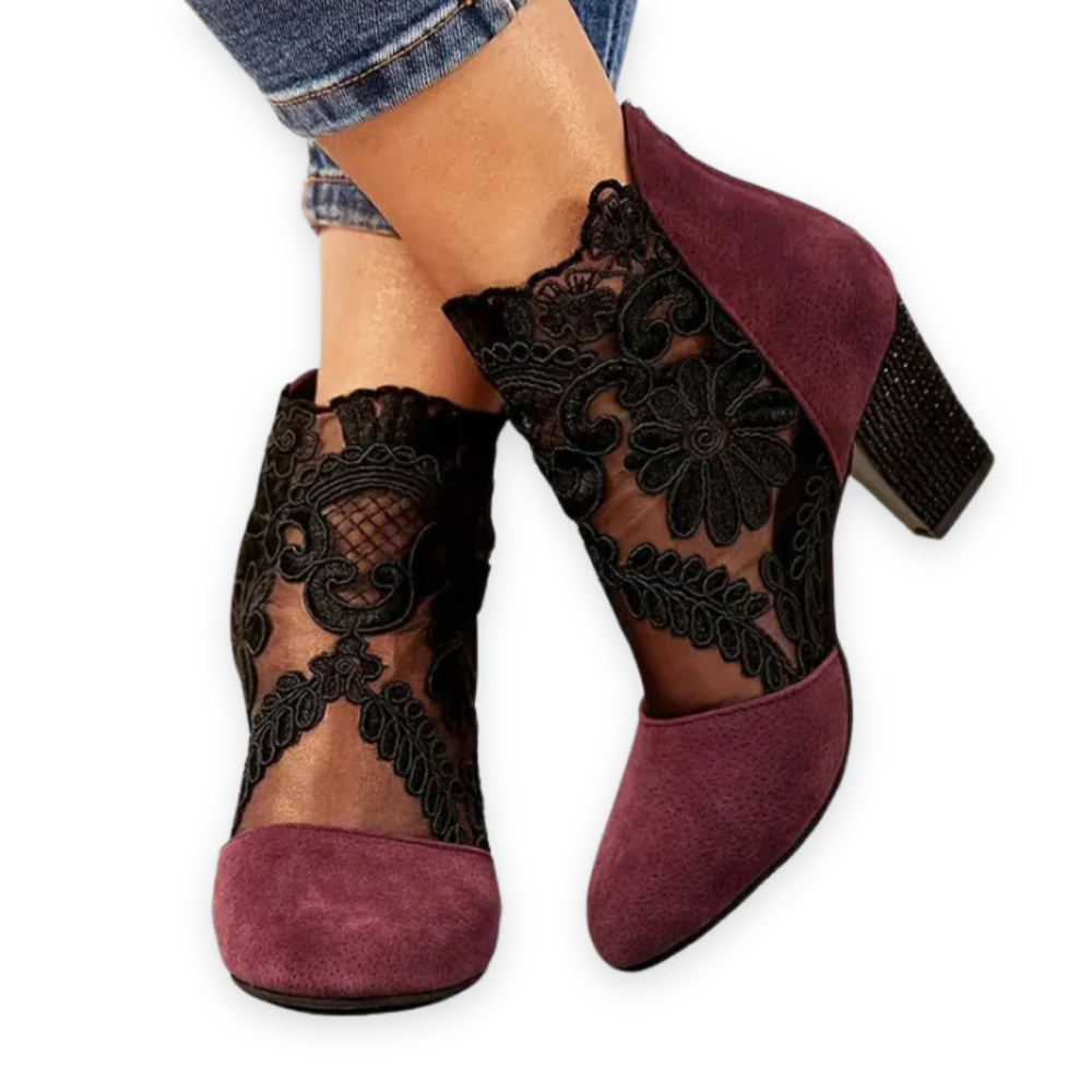 Women’s Lace Panel High Heel Pumps with Pointed Toe
