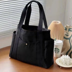 Women’s Large Canvas Tote Bag with Zip Closure and Side Pockets
