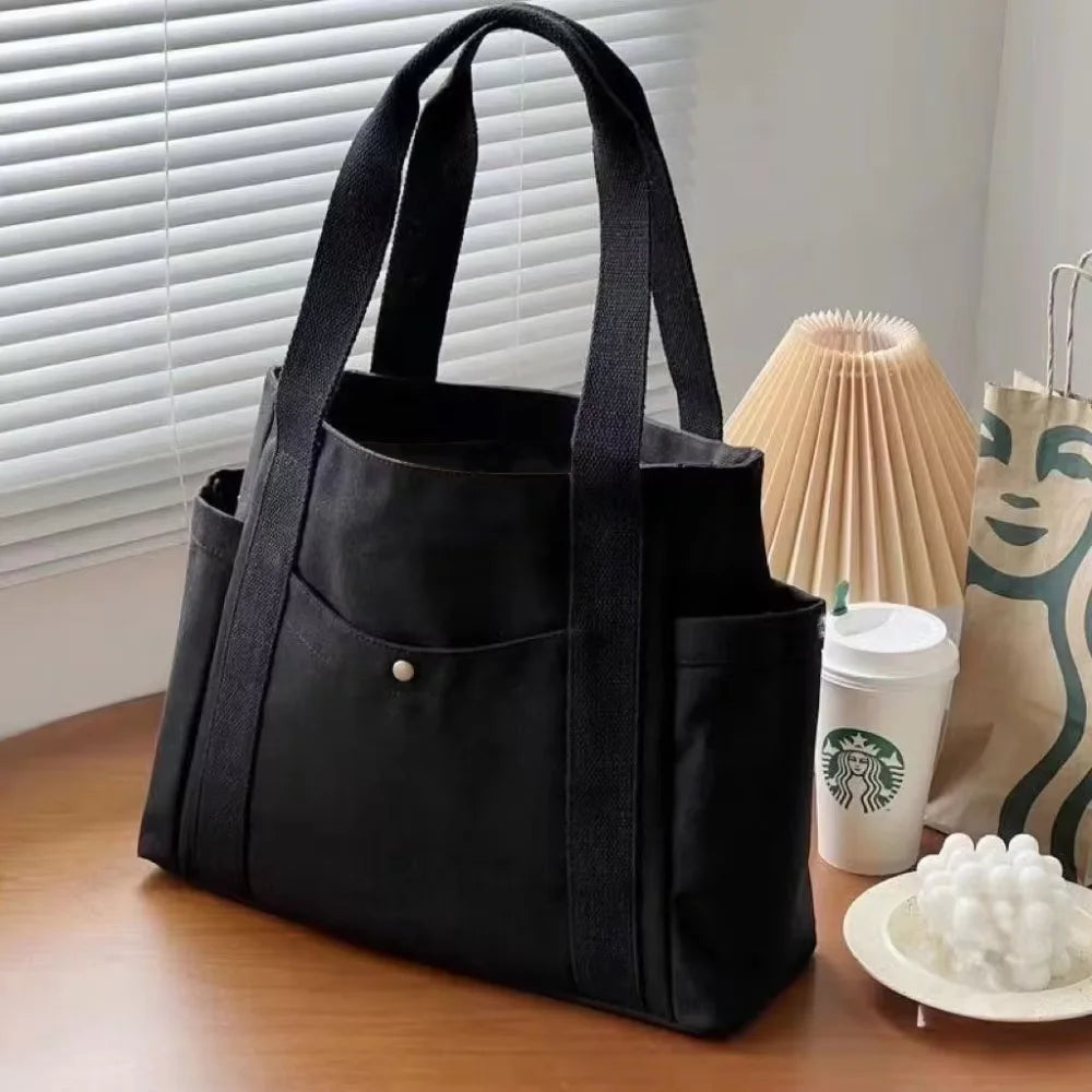 Women’s Large Canvas Tote Bag with Zip Closure and Side Pockets