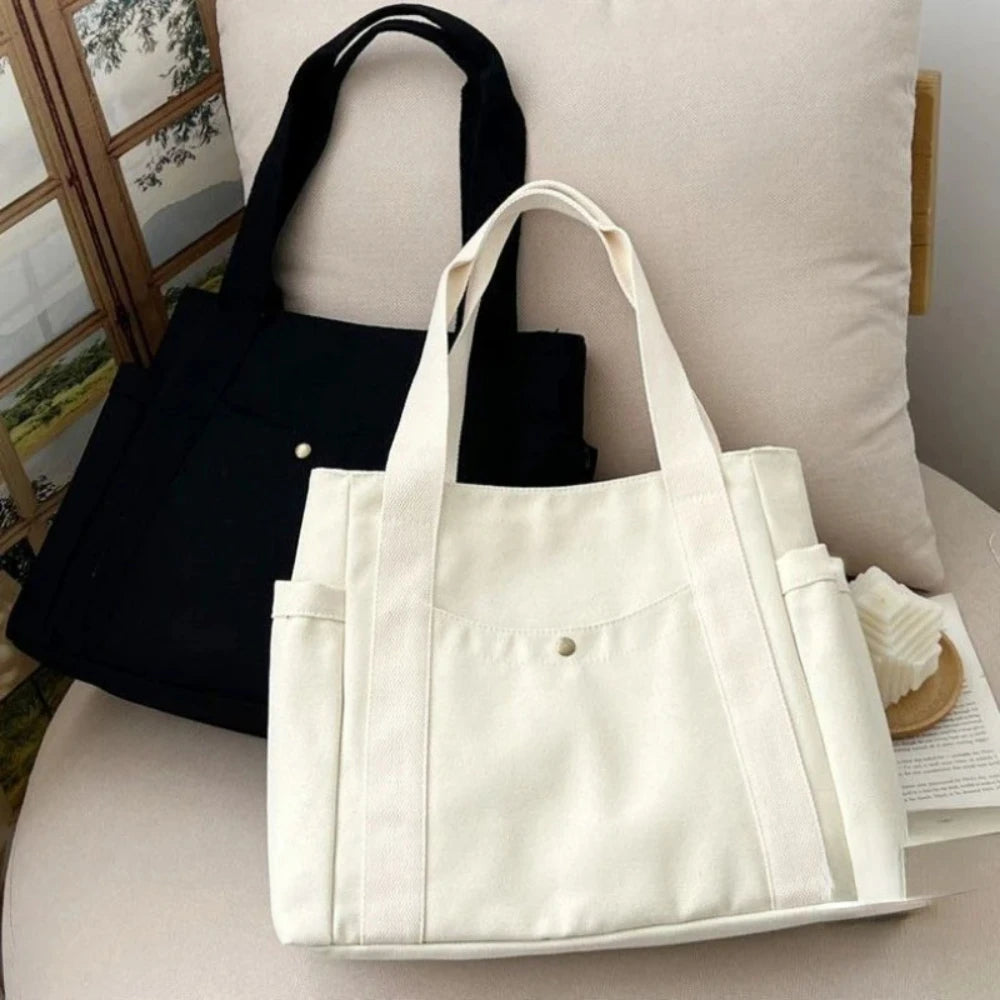 Women’s Large Canvas Tote Bag with Zip Closure and Side Pockets