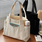 Women’s Large Canvas Tote Bag with Zip Closure and Side Pockets