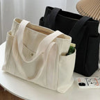 Women’s Large Canvas Tote Bag with Zip Closure and Side Pockets