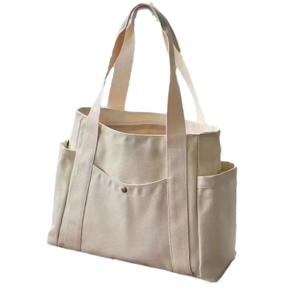 Women’s Large Canvas Tote Bag with Zip Closure and Side Pockets