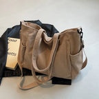 Women’s Large Corduroy Shoulder Tote Bag with Detachable Strap
