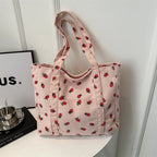 Women’s Large Corduroy Tote Bag with Strawberry Print