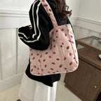 Women’s Large Corduroy Tote Bag with Strawberry Print
