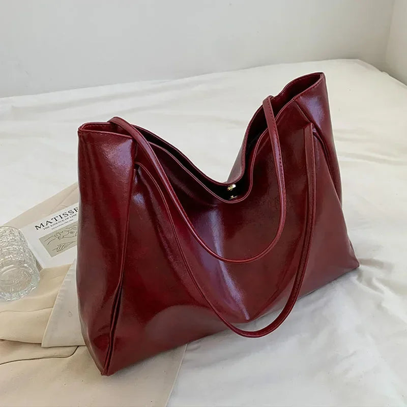 Women’s Large Faux Leather Tote Bag with Long Shoulder Straps