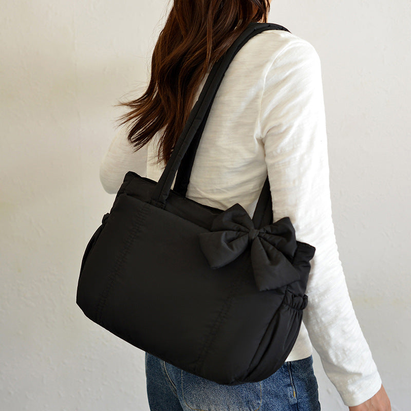 Women’s Large Padded Shoulder Tote Bag with Bow Detail