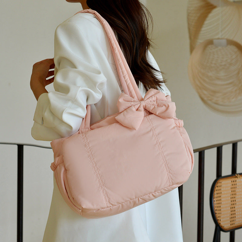 Women’s Large Padded Shoulder Tote Bag with Bow Detail