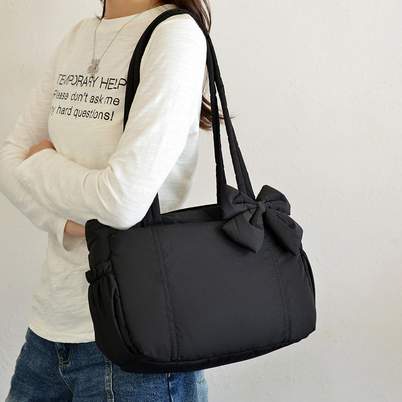 Women’s Large Padded Shoulder Tote Bag with Bow Detail