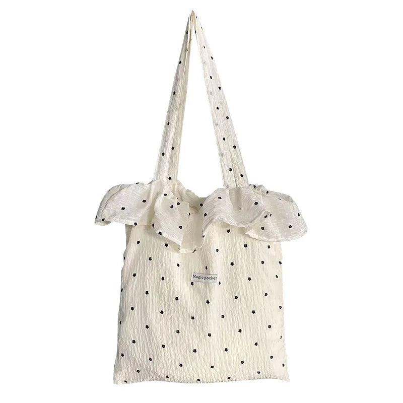 Women’s Large Polka Dot Canvas Shoulder Tote Bag
