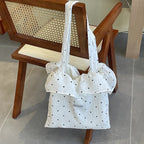 Women’s Large Polka Dot Canvas Shoulder Tote Bag