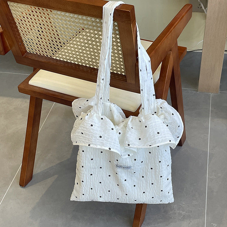 Women’s Large Polka Dot Canvas Shoulder Tote Bag