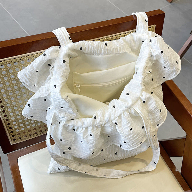 Women’s Large Polka Dot Canvas Shoulder Tote Bag