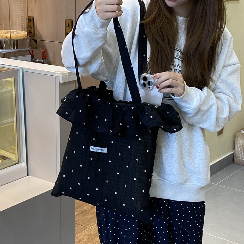 Women’s Large Polka Dot Canvas Shoulder Tote Bag