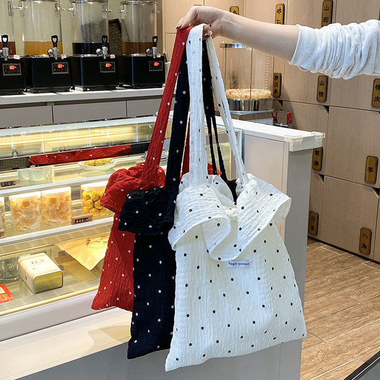 Women’s Large Polka Dot Canvas Shoulder Tote Bag