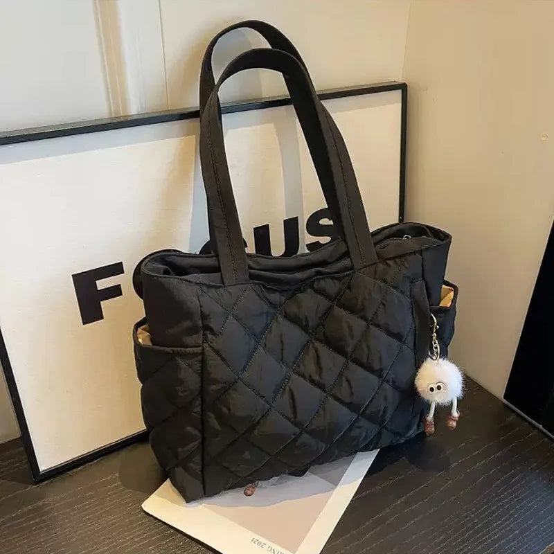 Women’s Large Quilted Tote Bag with Charm
